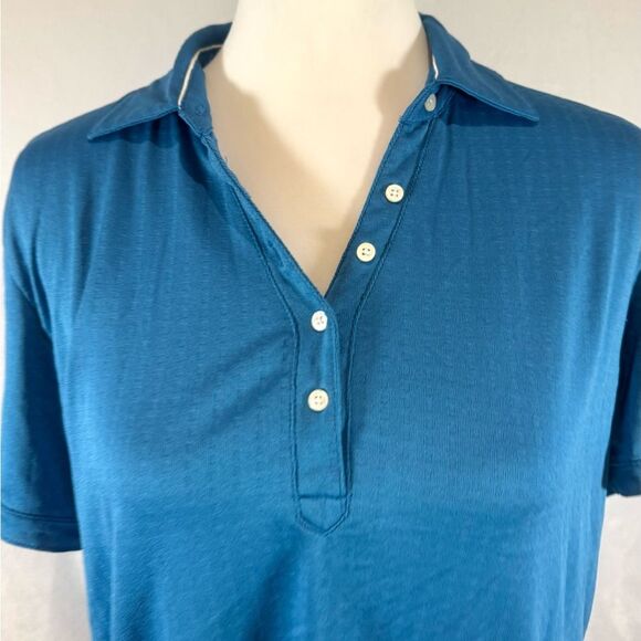 Lady Hagan blue textured and branded hydro dri gold polo size large - Picture 2 of 8
